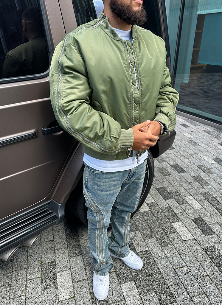 Schwere Bomberjacke mit Reißverschluss - Khaki