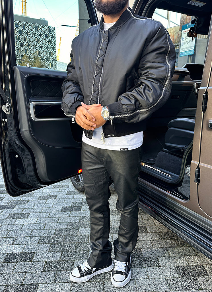 Schwere Bomberjacke mit Reißverschluss - Schwarz