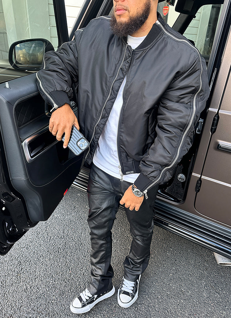 Schwere Bomberjacke mit Reißverschluss - Schwarz