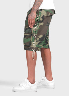 Vintage Cargo-Shorts mit Spitze – Camouflage