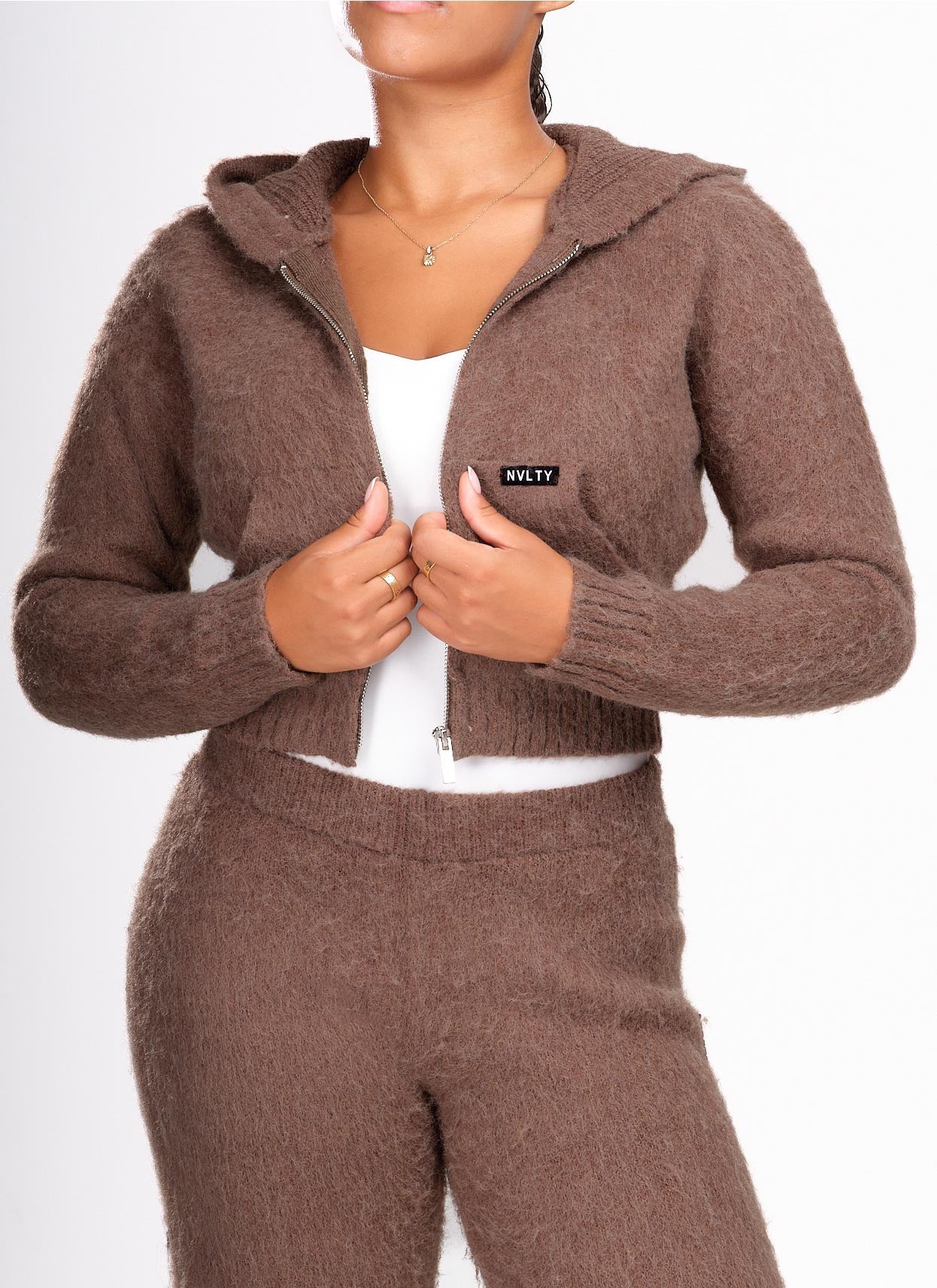 Mohair Zip Hoodie - Brown