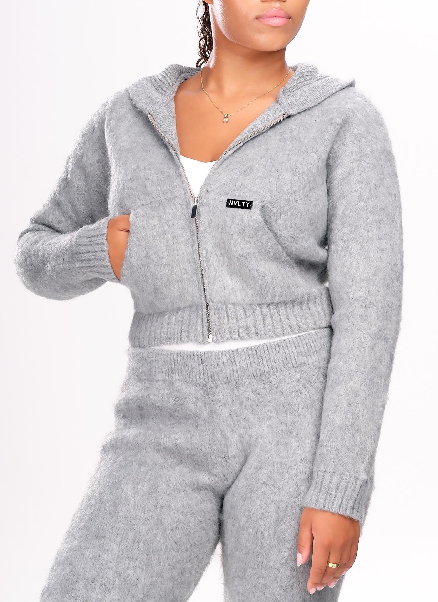 Mohair Zip Hoodie - Grey