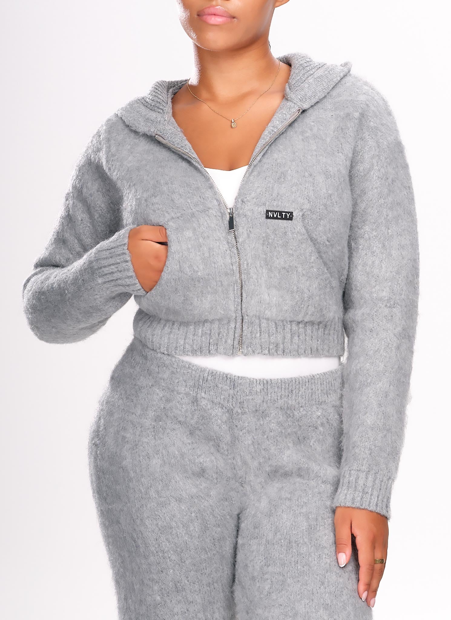 Mohair Zip Hoodie - Grey