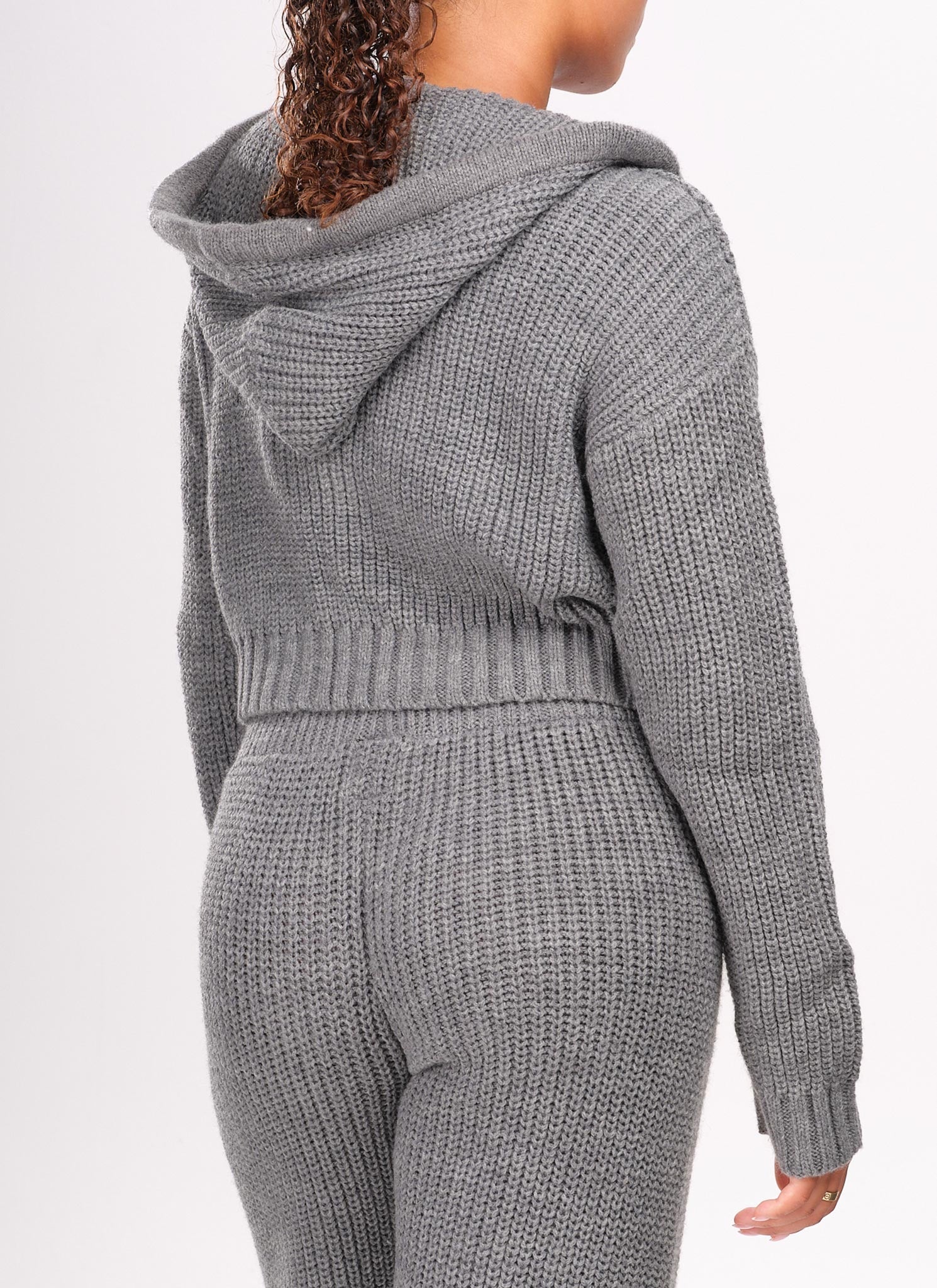 Heavyweight Knitted Zip Hoodie - Grey