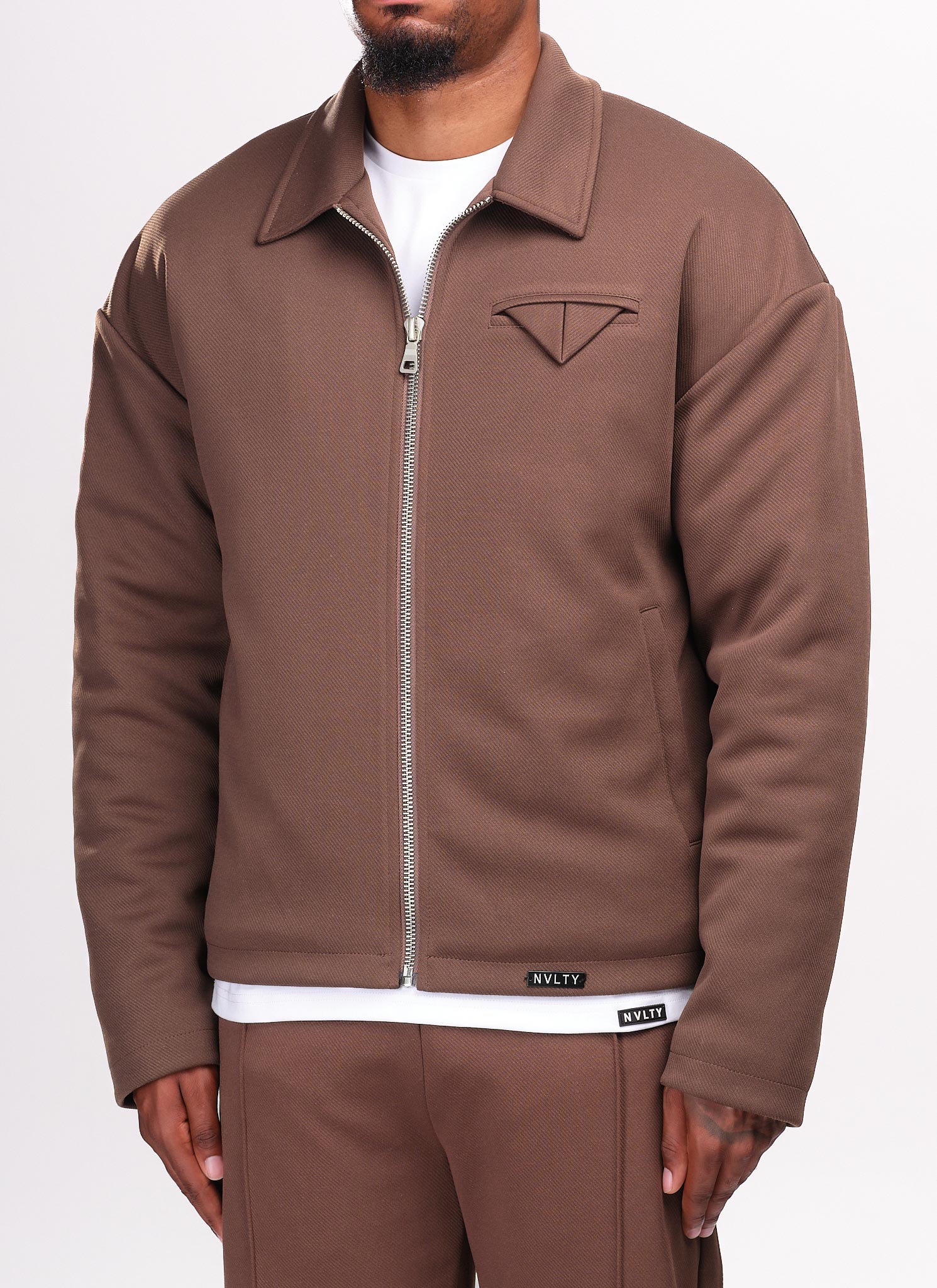 Twill Pocket Square Jacket - Brown