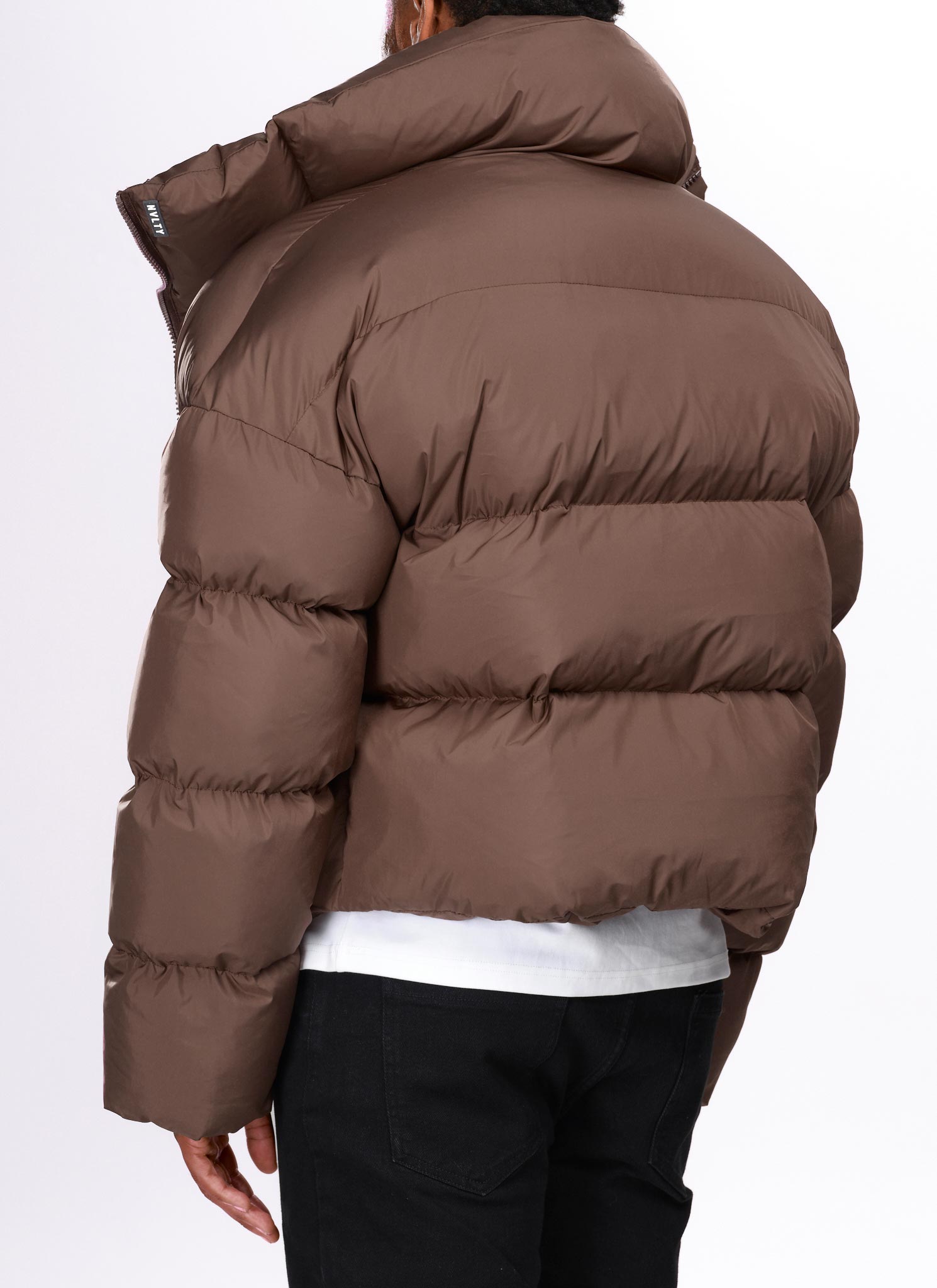 Vintage Shawl Collar Puffer Jacket - Brown