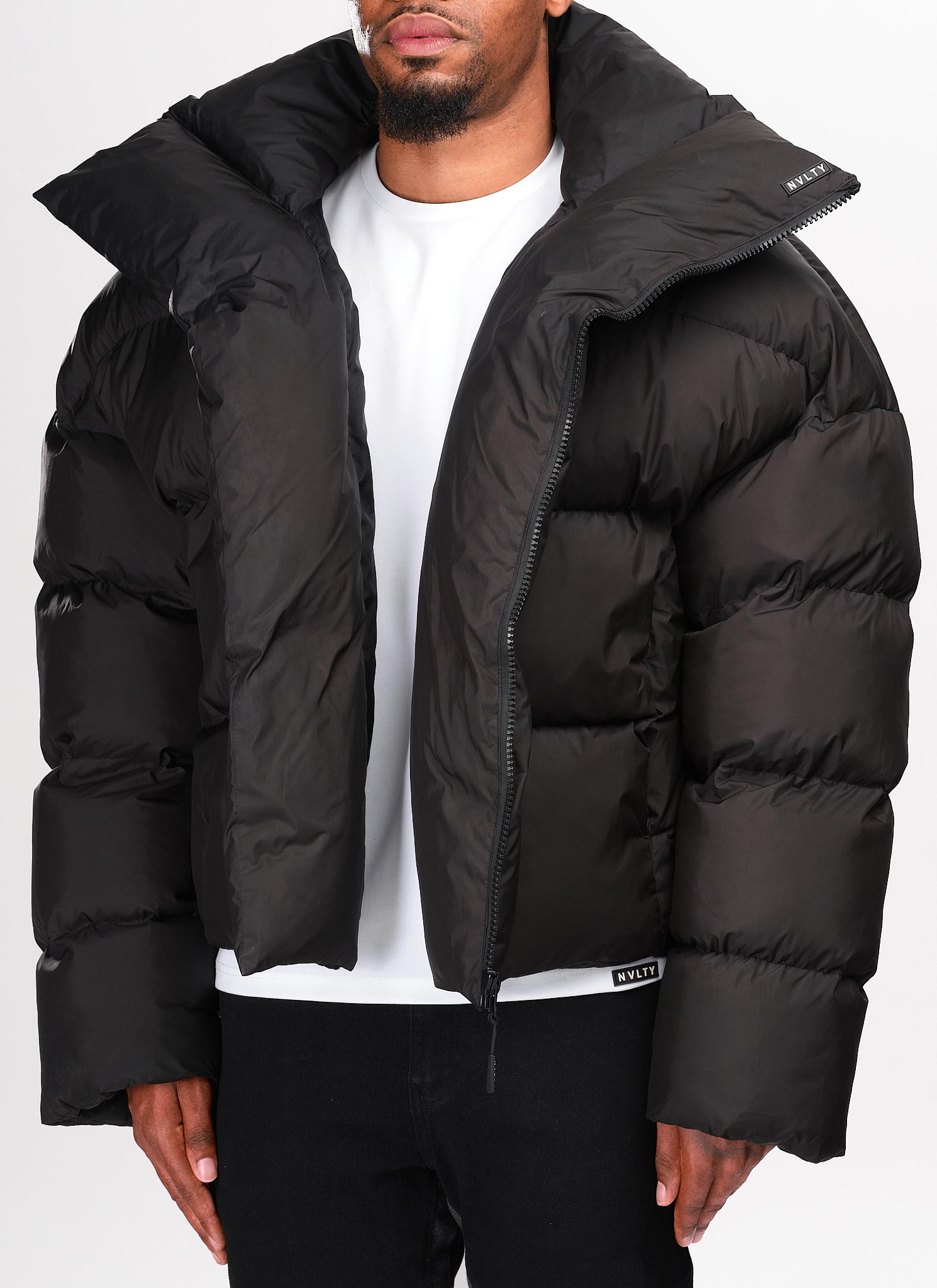 Vintage Shawl Collar Puffer Jacket - Black
