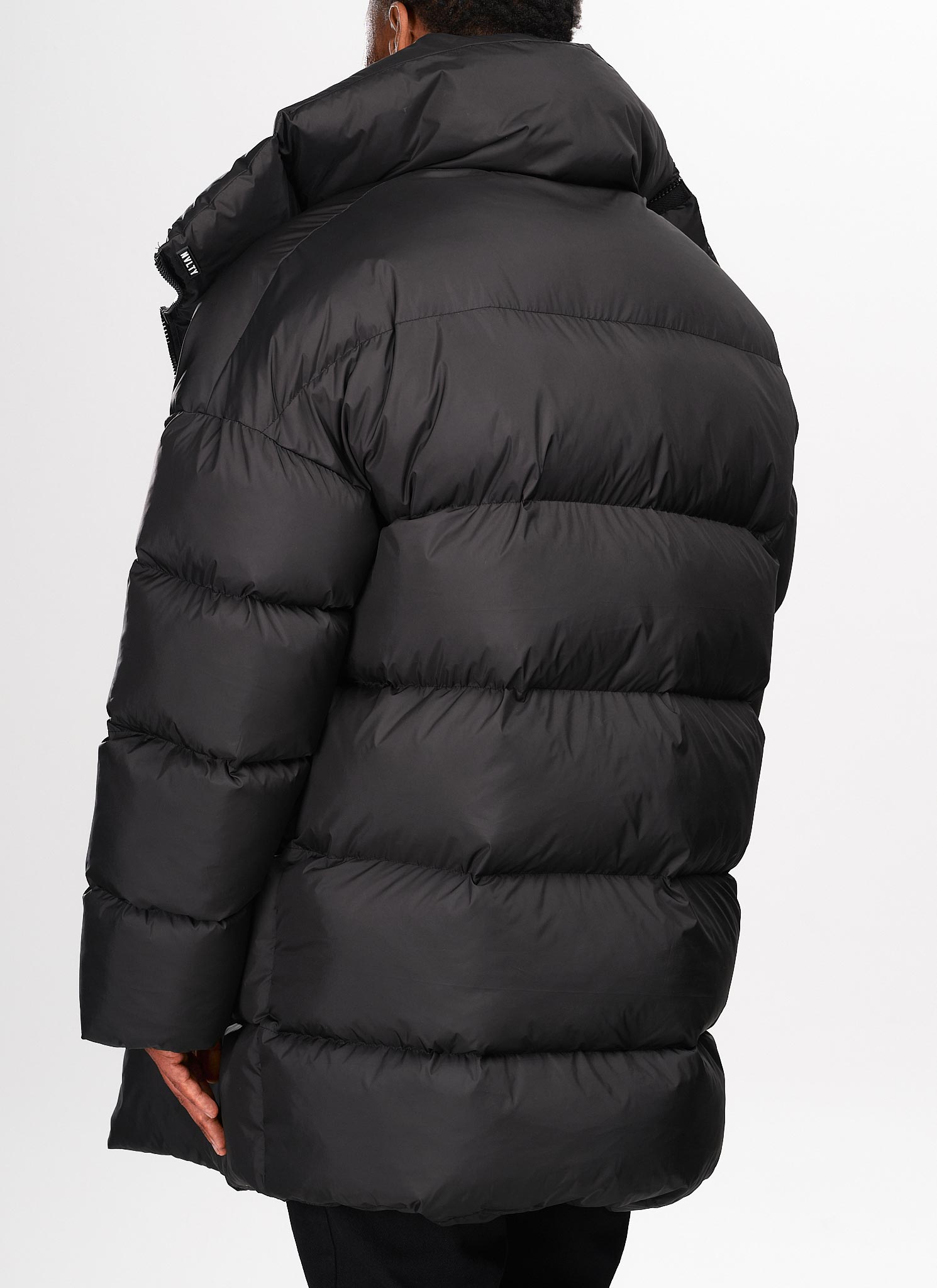 Vintage Long Shawl Collar Puffer Jacket - Black