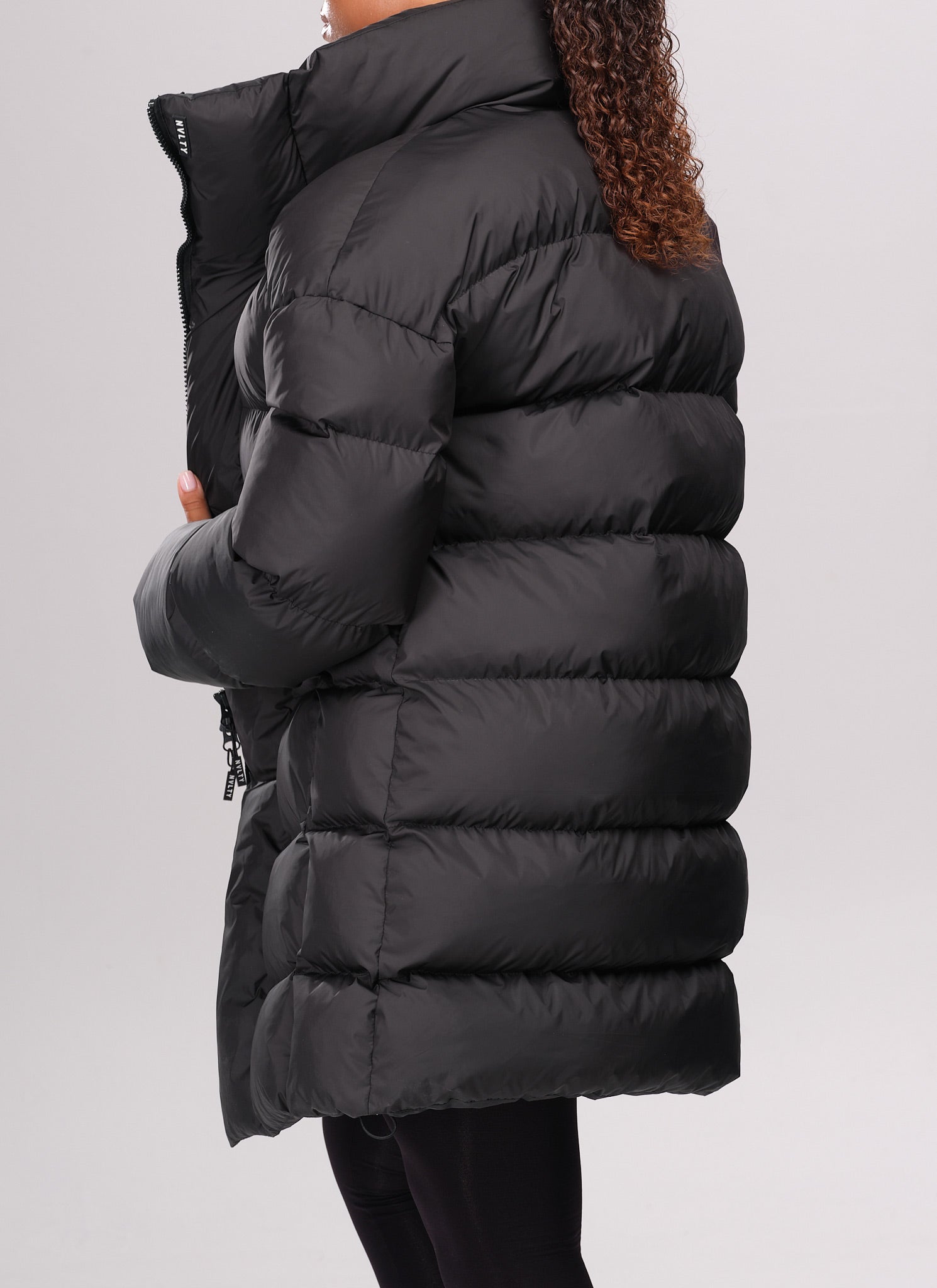 Vintage Long Shawl Collar Puffer Jacket - Black