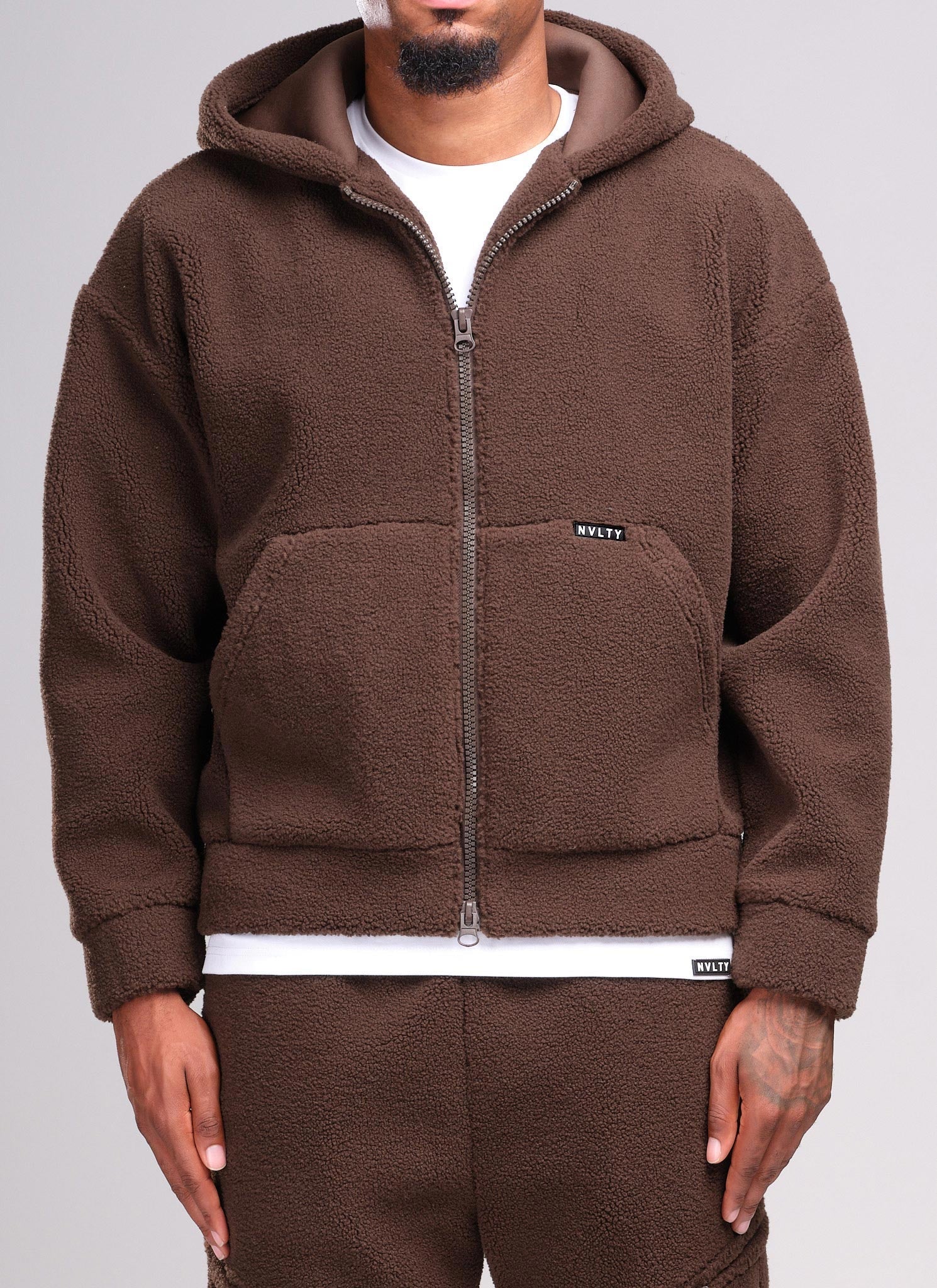 Sherpa Zip Hoodie - Brown