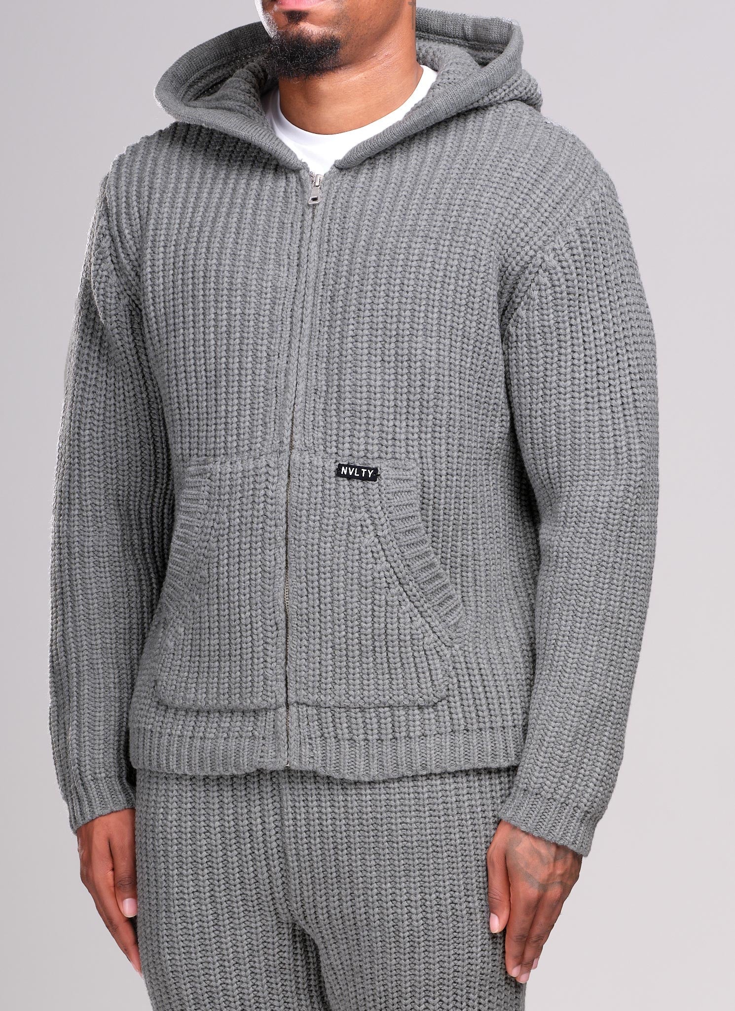 Heavyweight Knitted Zip Hoodie - Grey