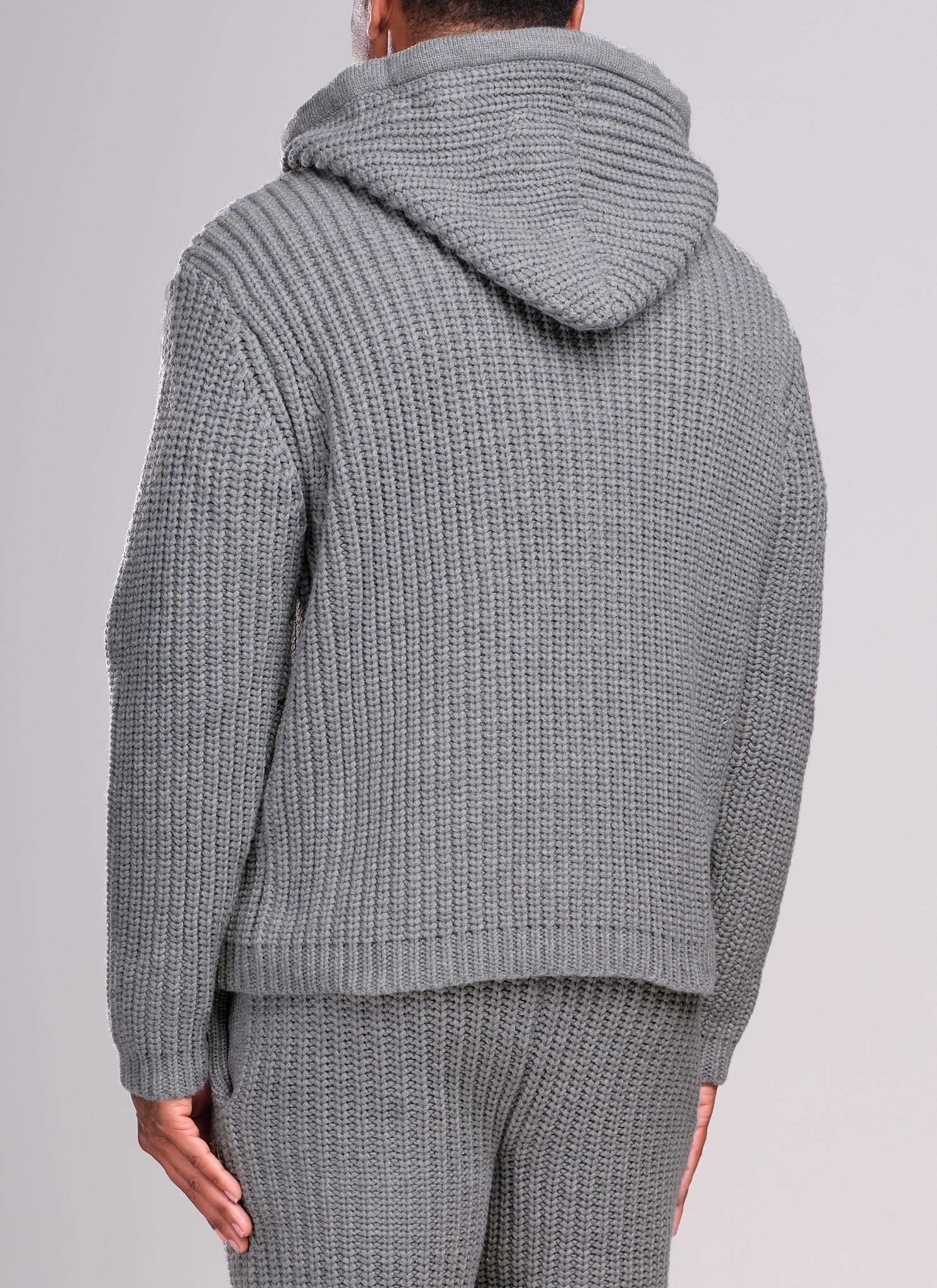 Heavyweight Knitted Zip Hoodie - Grey