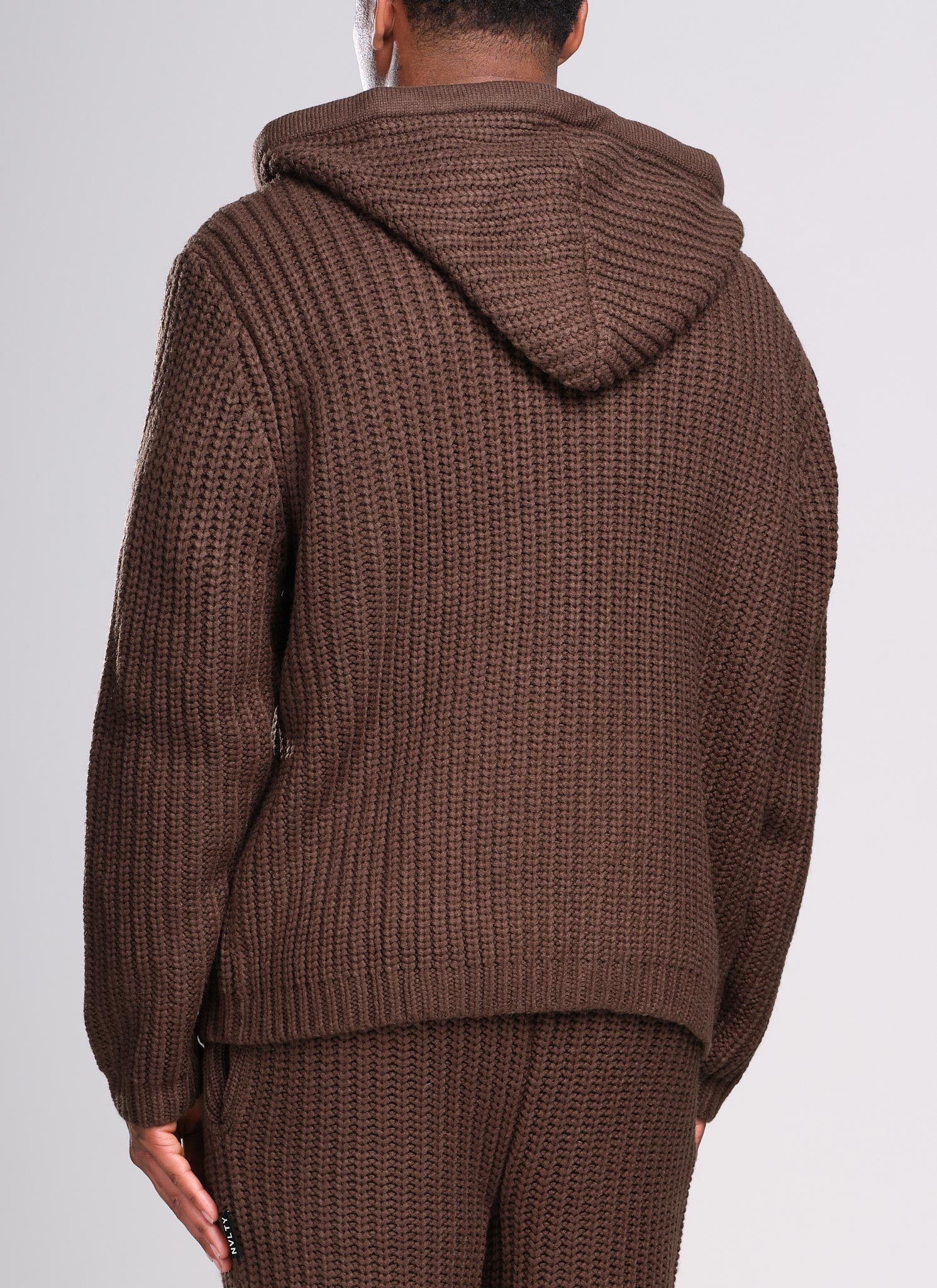 Heavyweight Knitted Zip Hoodie - Brown