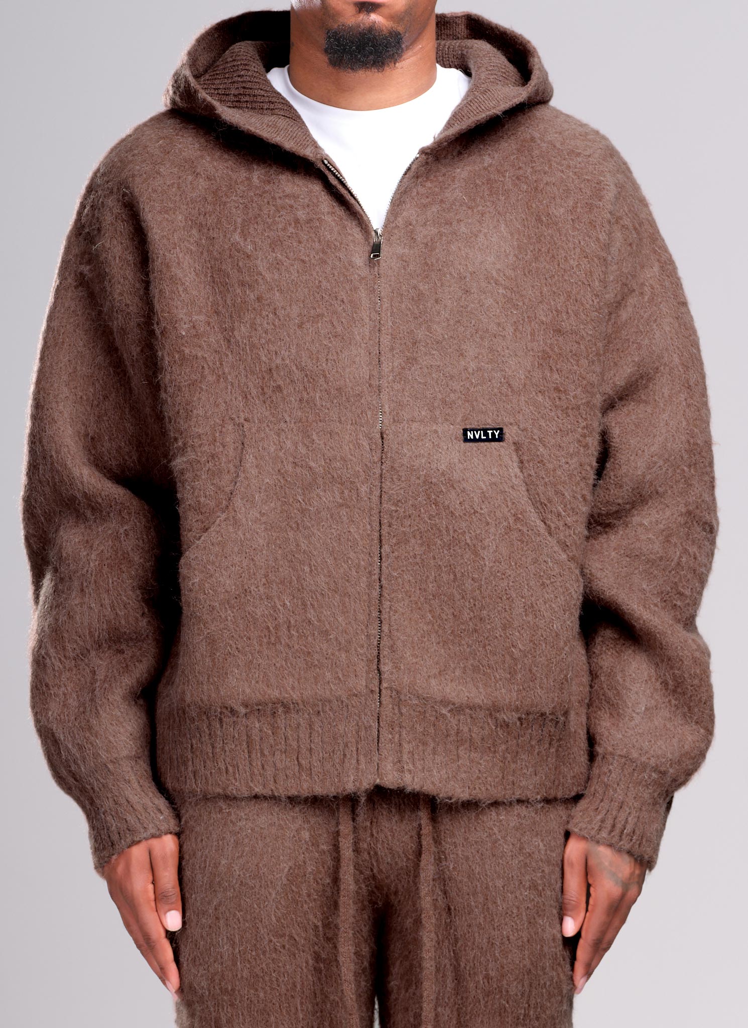 Mohair Zip Hoodie - Brown
