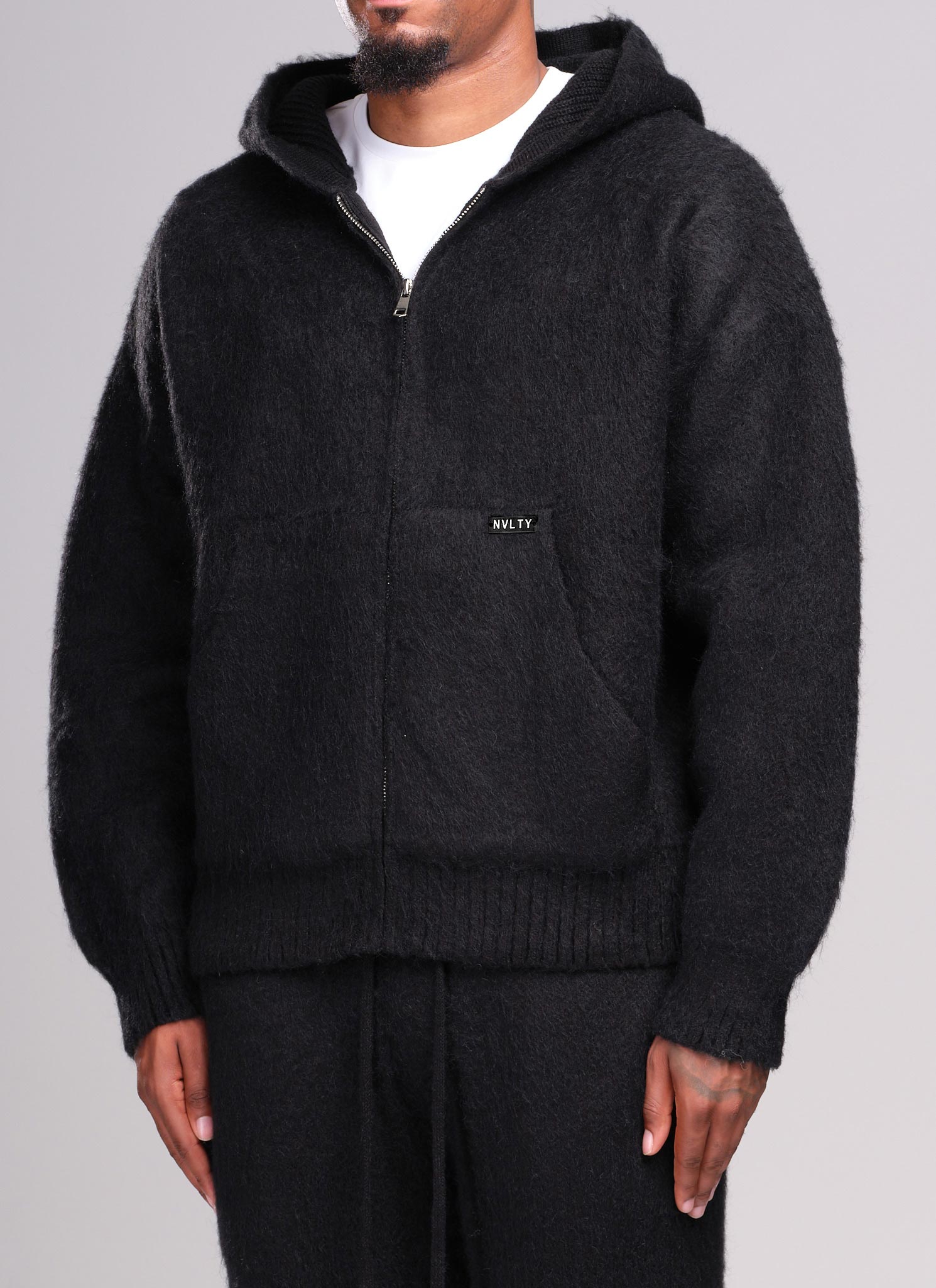 Mohair Zip Hoodie - Black