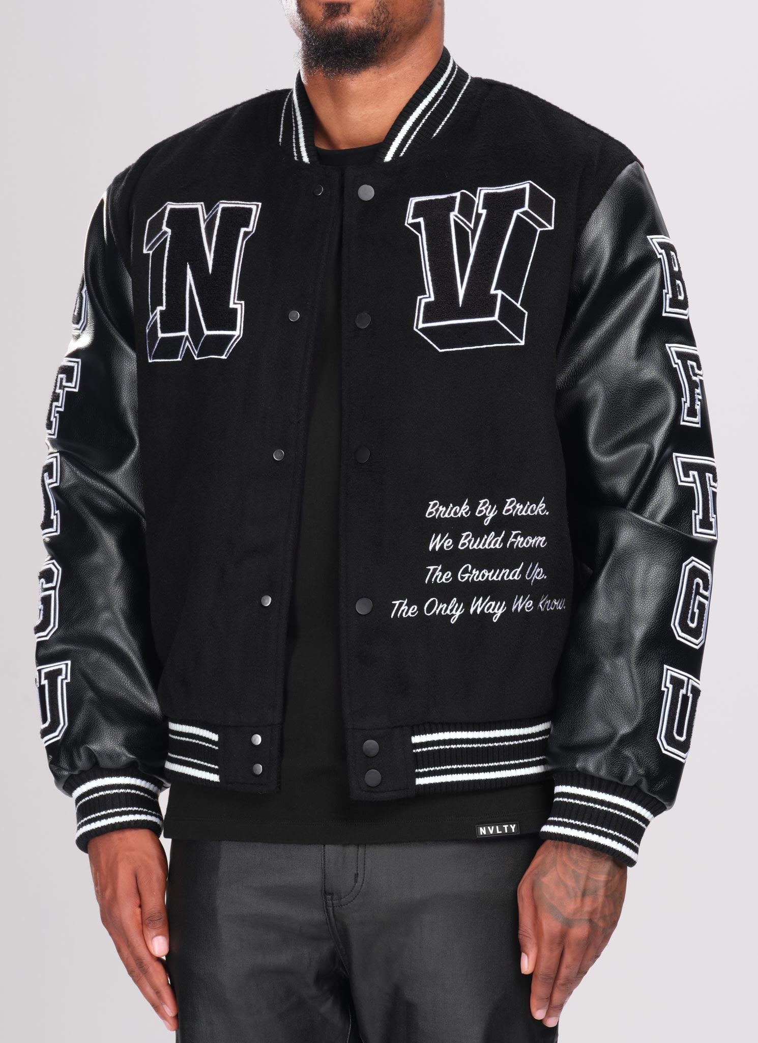 Built From The Ground Up Varsity Jacket - Black