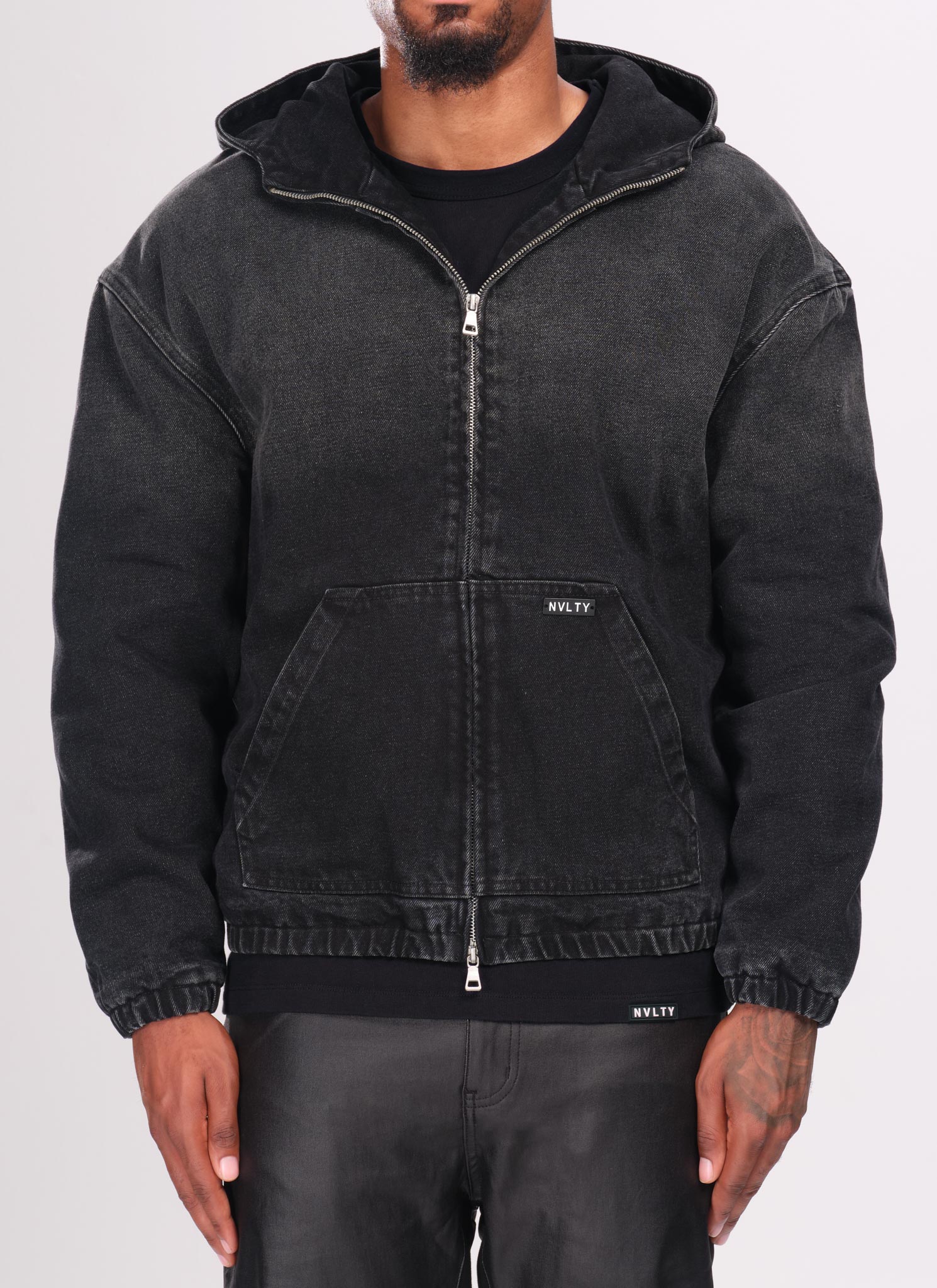 Heavyweight Denim Zip Hoodie - Black