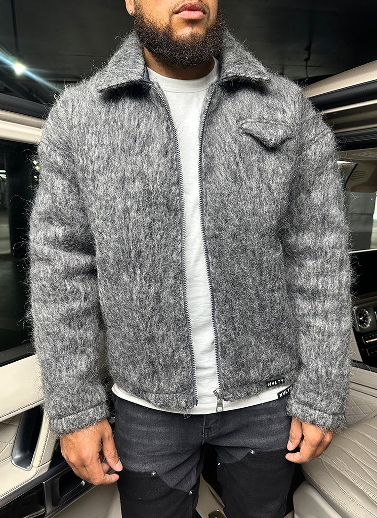 Mohair-Reißverschlussjacke - Grau