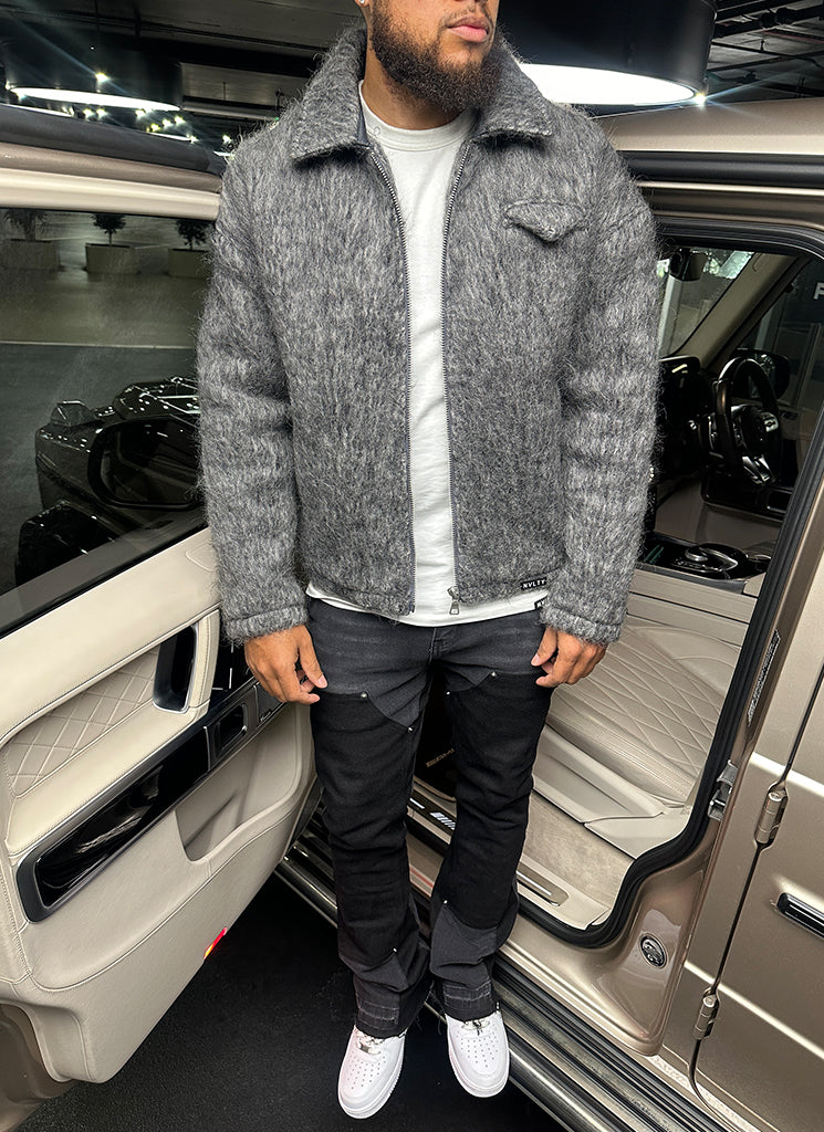 Mohair-Reißverschlussjacke - Grau