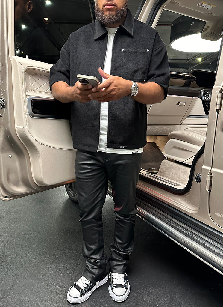 Schweres Wollhemd mit Nieten - Schwarz