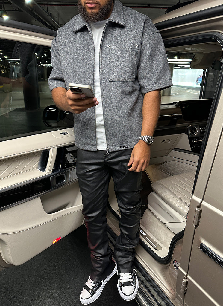 Schweres Wollhemd mit Nieten - Grau