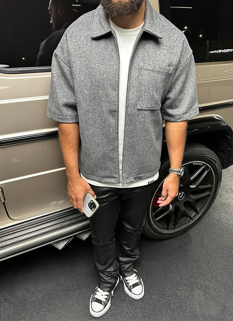 Schweres Wollhemd mit Nieten - Grau