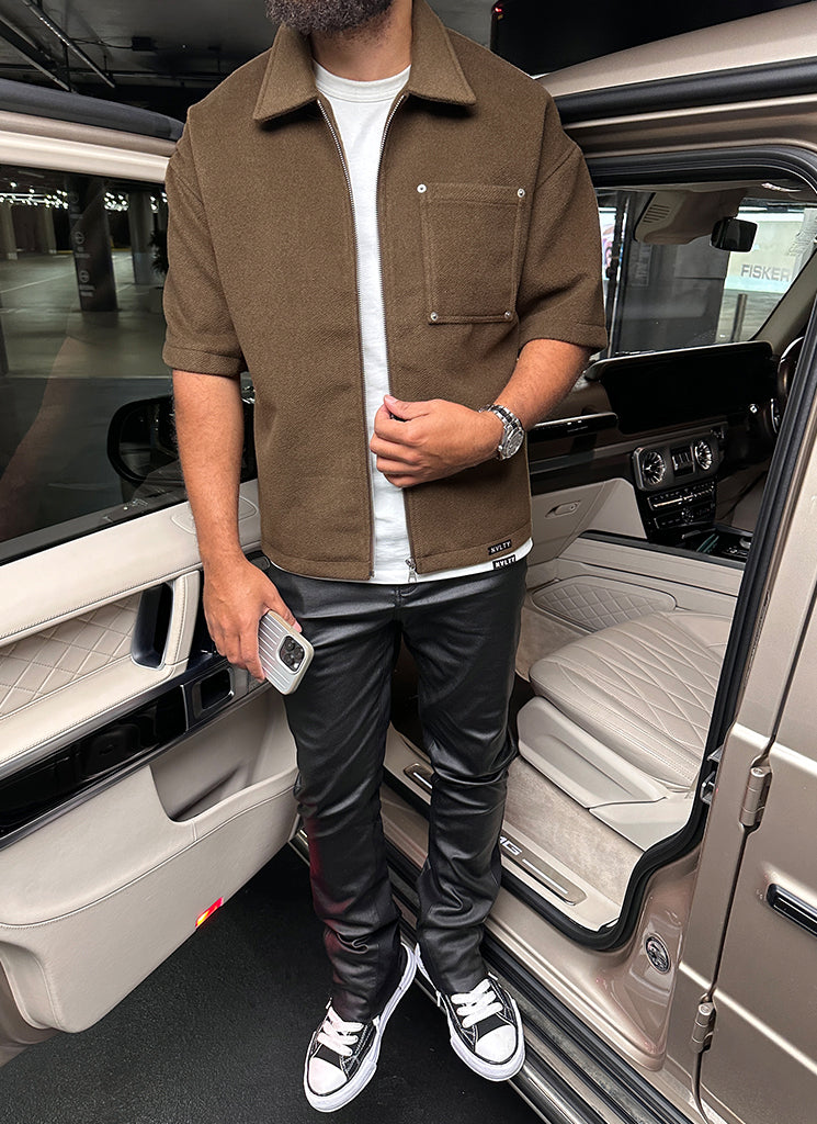 Schweres Wollhemd mit Nieten - Braun