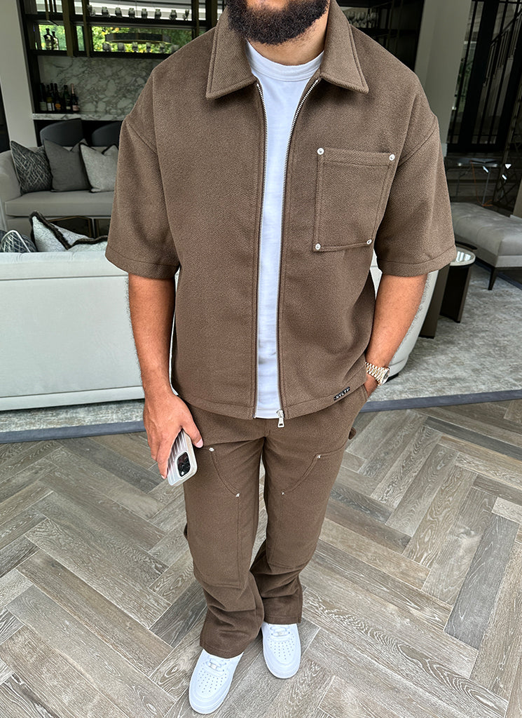 Schwere Carpenter-Nietenhose aus Wolle - Braun