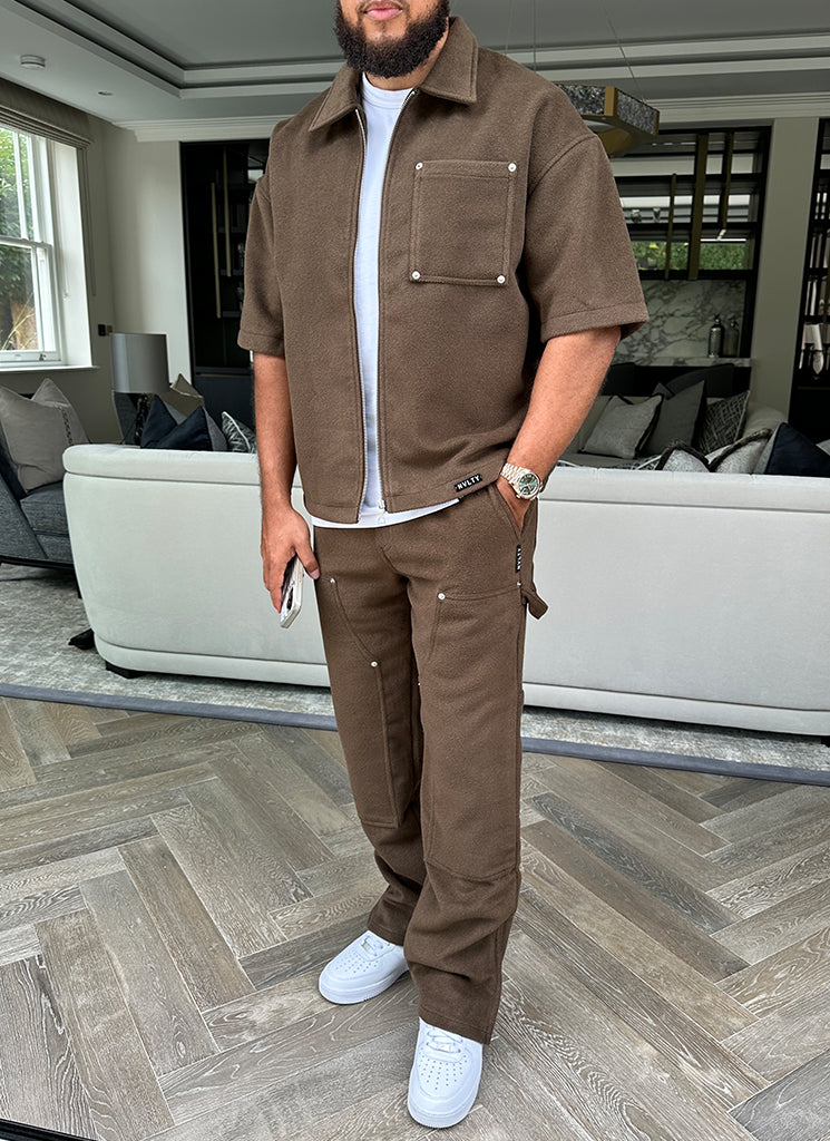 Schwere Carpenter-Nietenhose aus Wolle - Braun