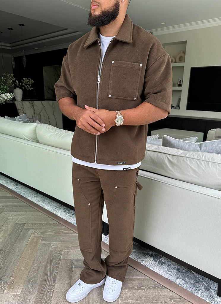 Schwere Carpenter-Nietenhose aus Wolle - Braun