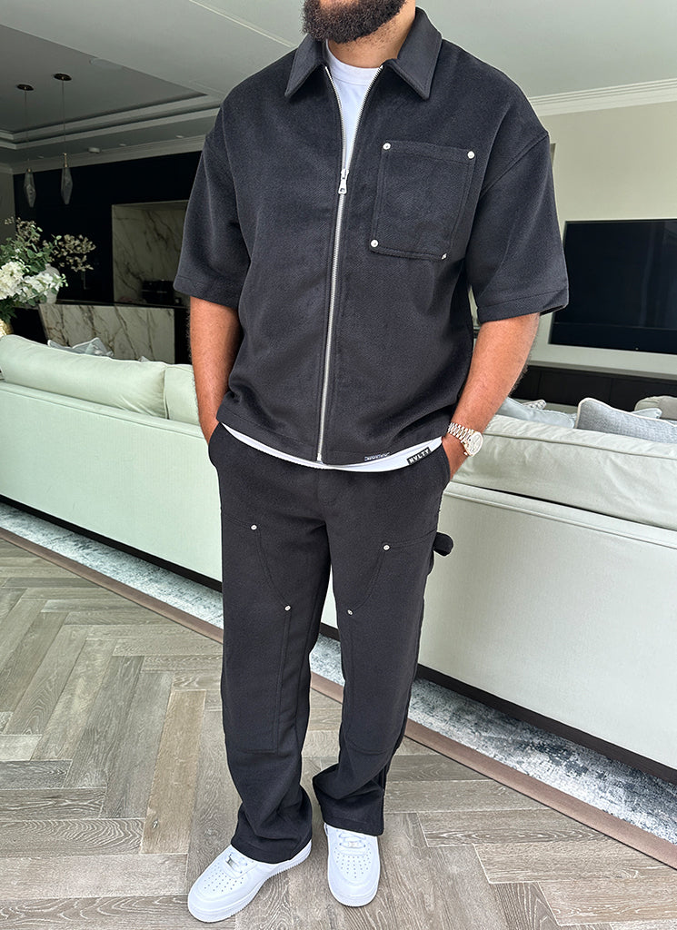 Schweres Wollhemd mit Nieten - Schwarz