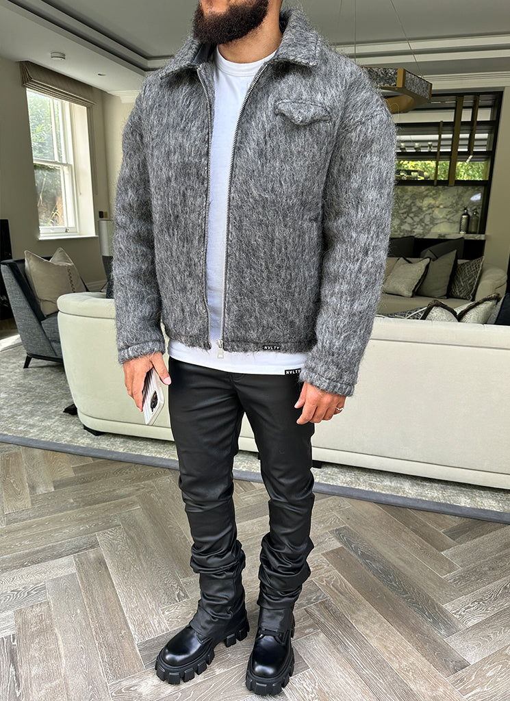 Mohair-Reißverschlussjacke - Grau