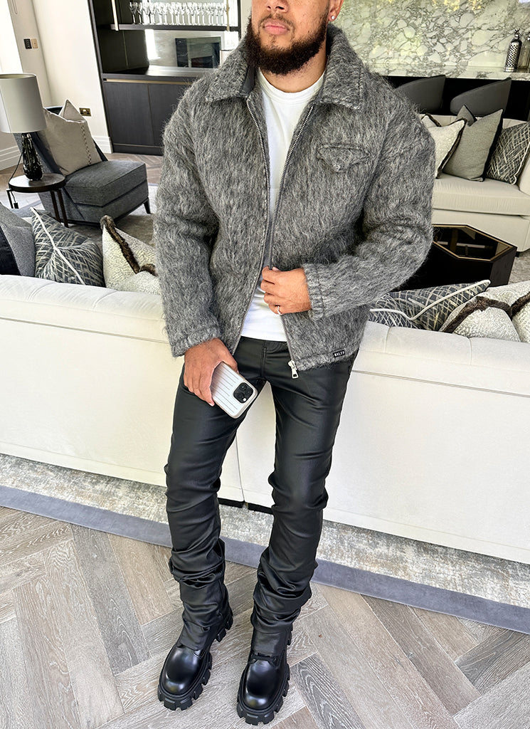 Mohair-Reißverschlussjacke - Grau