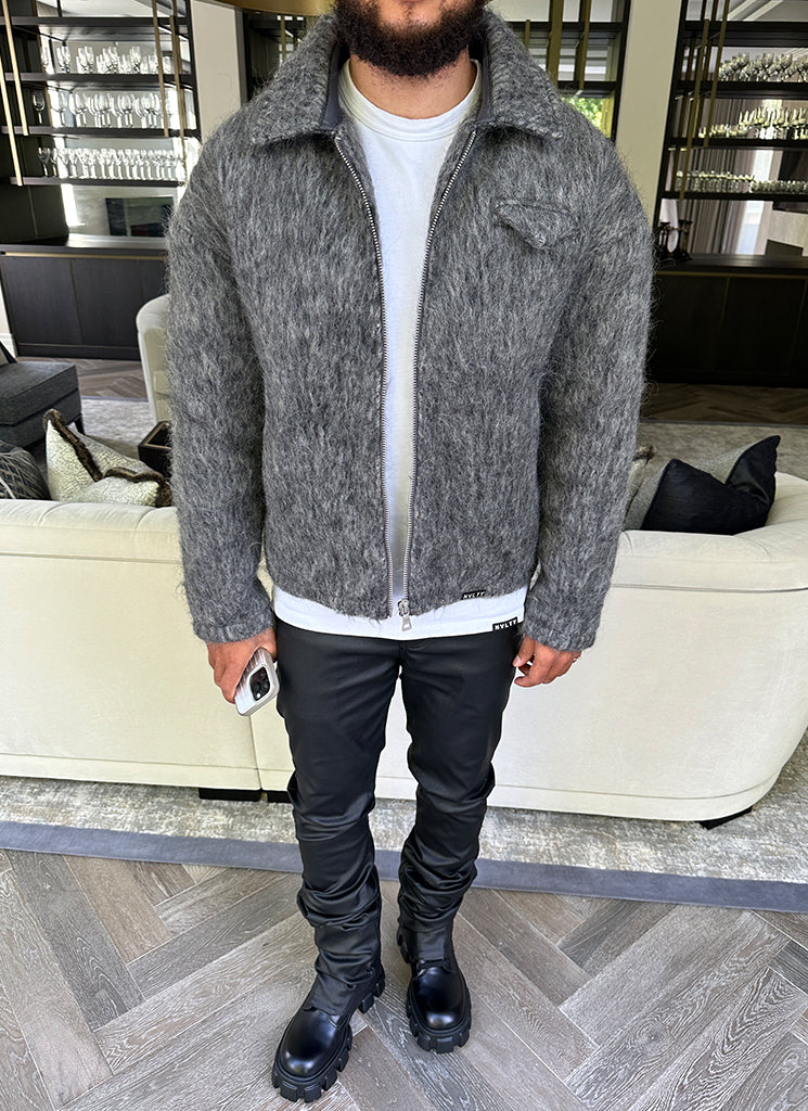 Mohair-Reißverschlussjacke - Grau