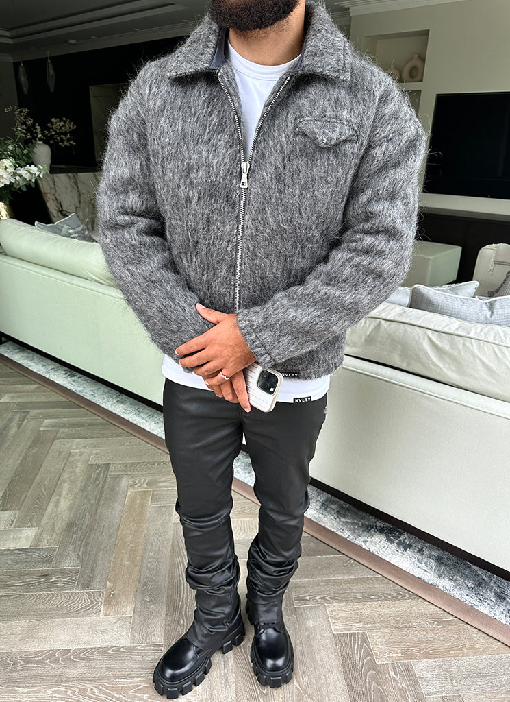 Mohair-Reißverschlussjacke - Grau