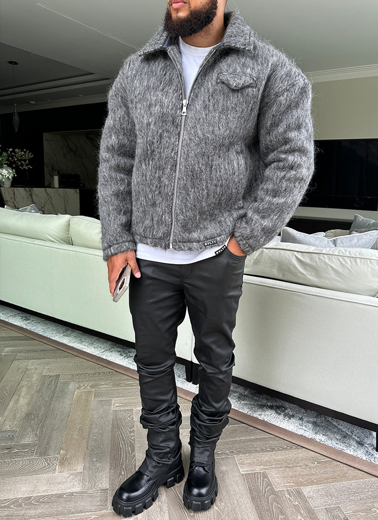 Mohair-Reißverschlussjacke - Grau