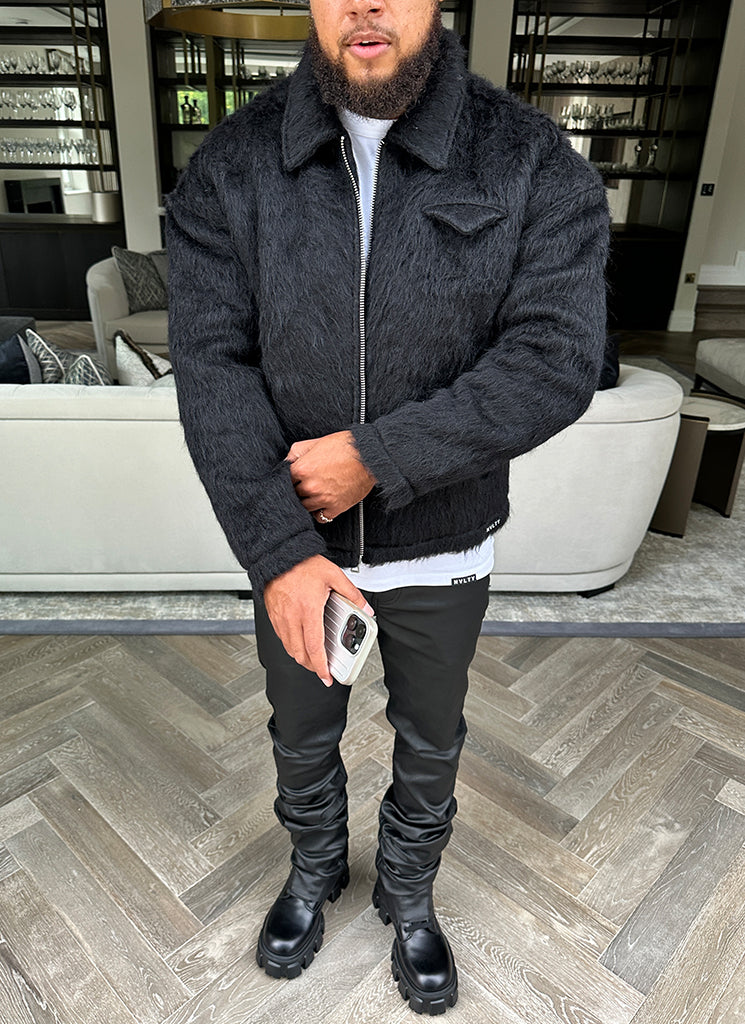 Mohair-Reißverschlussjacke - Schwarz