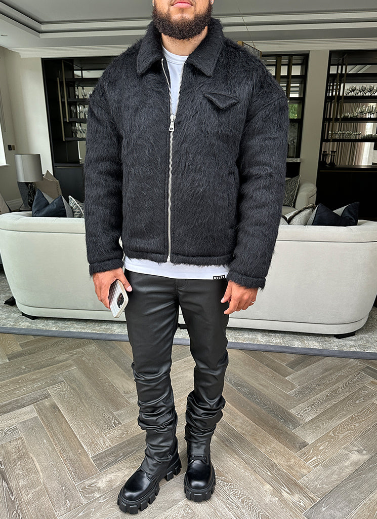 Mohair-Reißverschlussjacke - Schwarz