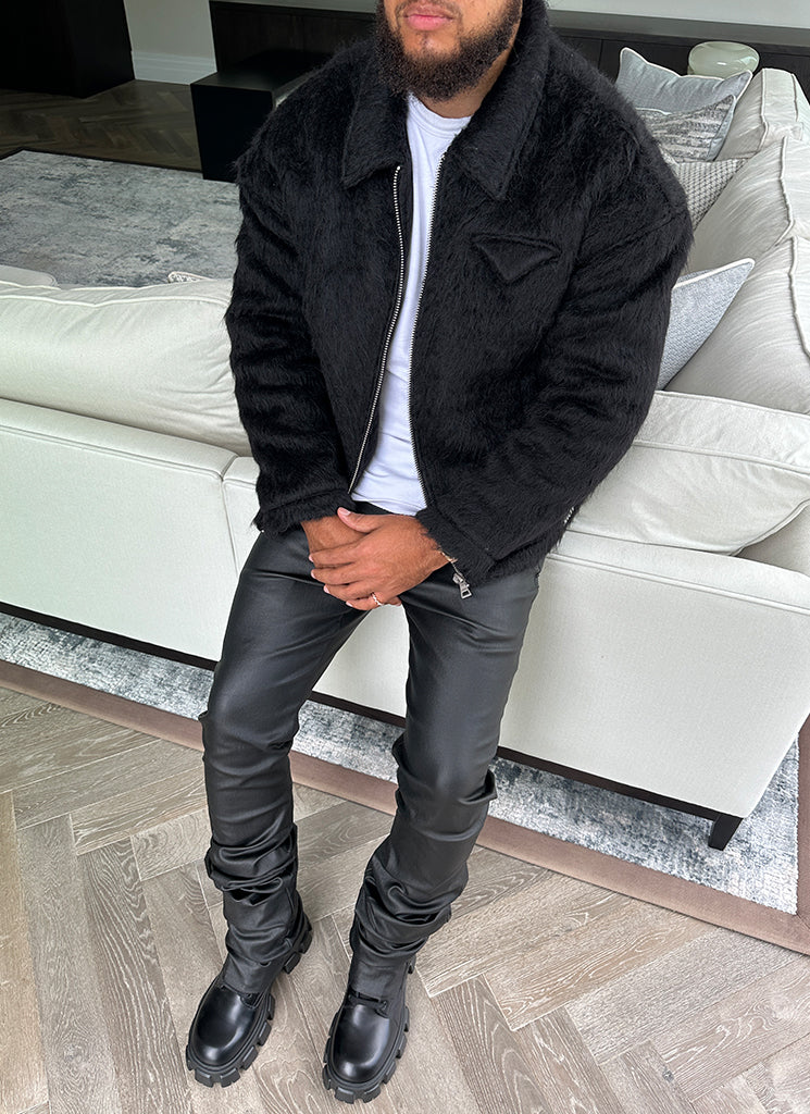 Mohair-Reißverschlussjacke - Schwarz