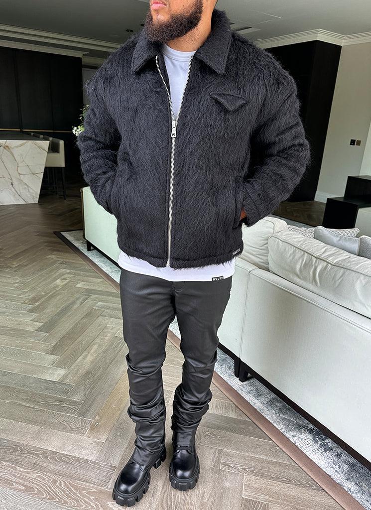 Mohair-Reißverschlussjacke - Schwarz