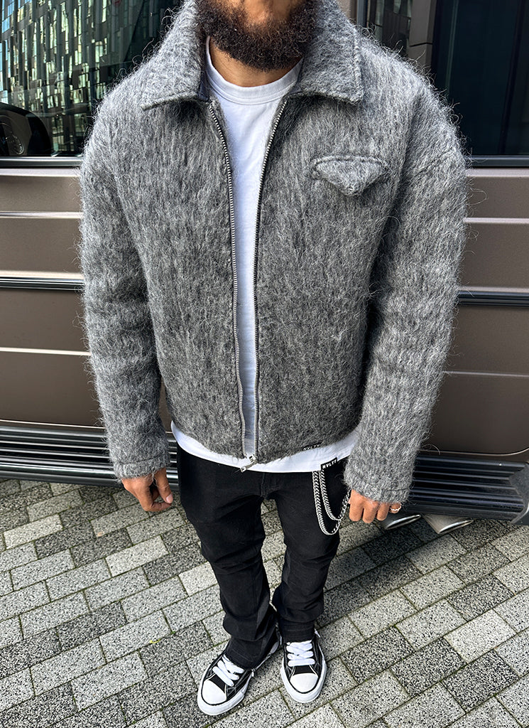 Mohair-Reißverschlussjacke - Grau