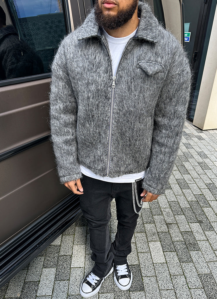 Mohair-Reißverschlussjacke - Grau