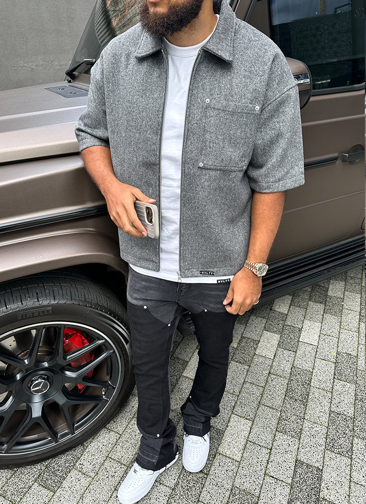 Schweres Wollhemd mit Nieten - Grau