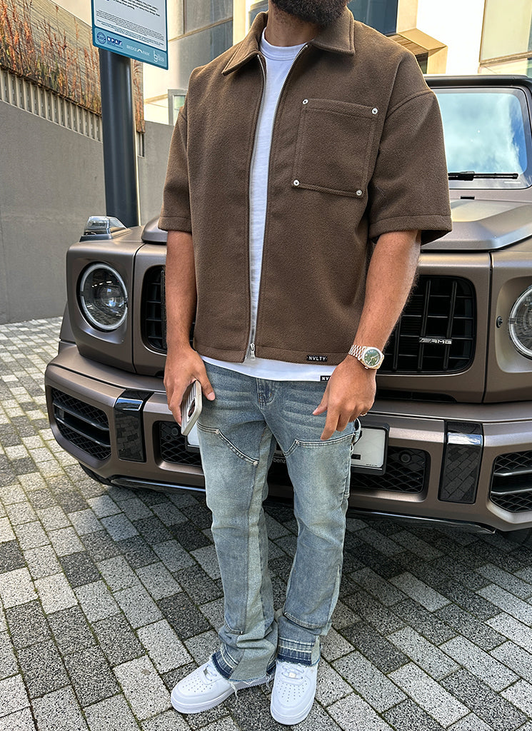 Schweres Wollhemd mit Nieten - Braun