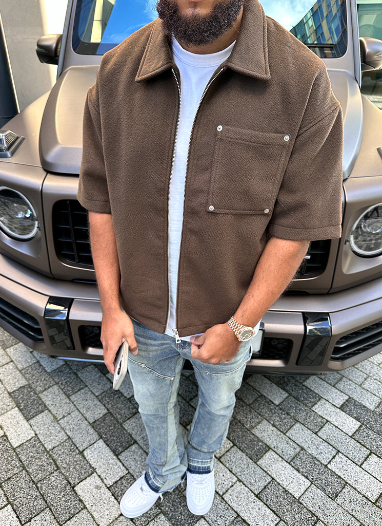 Schweres Wollhemd mit Nieten - Braun