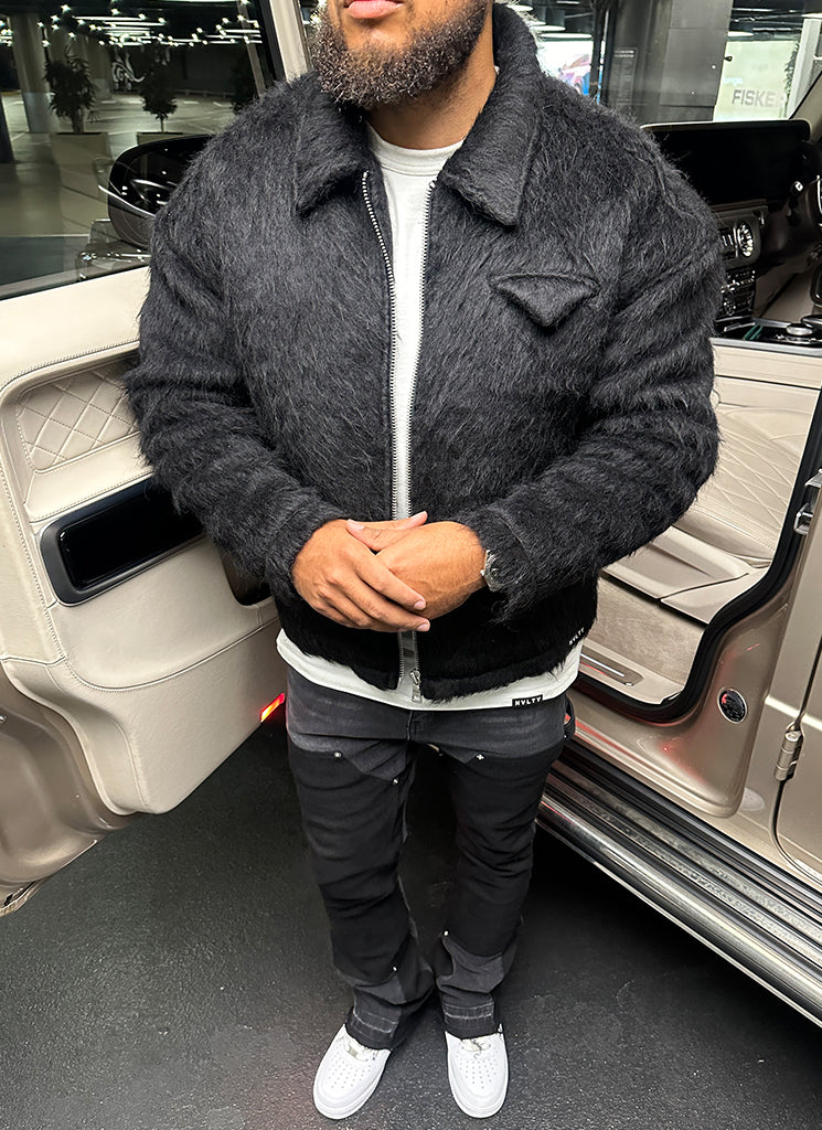 Mohair-Reißverschlussjacke - Schwarz