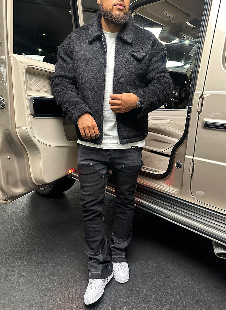 Mohair-Reißverschlussjacke - Schwarz