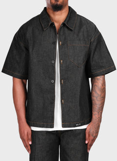 Strukturiertes Selvedge-Jeanshemd - Schwarz