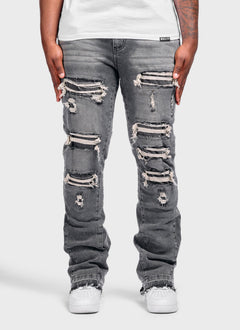 Vintage Flare Ripped & Repaired Jeans - Grey