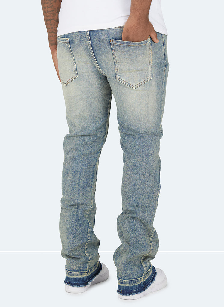 Vintage Flare Washed Jeans - Blue